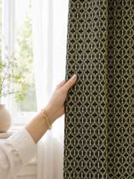 4 Colours Olive Green Geometric Jacquard Curtains, Vintage Pattern Window Drapes - thumbnail 1