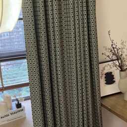 4 Colours Olive Green Geometric Jacquard Curtains, Vintage Pattern Window Drapes - thumbnail 3