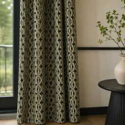 4 Colours Olive Green Geometric Jacquard Curtains, Vintage Pattern Window Drapes - thumbnail 2