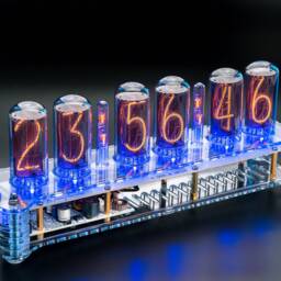 Nixie Tube Clock In-18 in Big Acrylic Case [Columns, Sockets] For Boyfriend, Husband, Vintage, Glowing Clock, Gift, Steampunk - thumbnail 2
