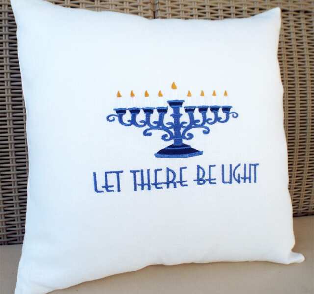 Let There Be Light Embroidered Blue Menorah Pillow Cover Hanukkah Gift Jewish Modern Judaica Decor Chanuka - image 1