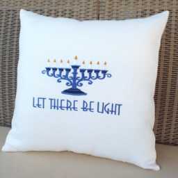 Let There Be Light Embroidered Blue Menorah Pillow Cover Hanukkah Gift Jewish Modern Judaica Decor Chanuka - thumbnail 3