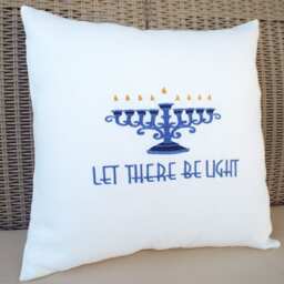 Let There Be Light Embroidered Blue Menorah Pillow Cover Hanukkah Gift Jewish Modern Judaica Decor Chanuka - thumbnail 2