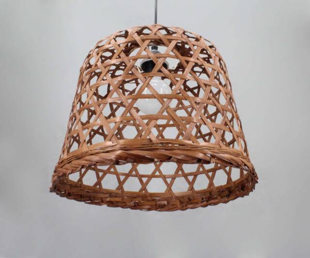 "Handwoven Bamboo Pendant Light Rustic Lampshade - 15""x12" - image 1