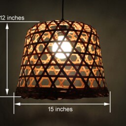 "Handwoven Bamboo Pendant Light Rustic Lampshade - 15""x12" - thumbnail 3