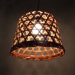 "Handwoven Bamboo Pendant Light Rustic Lampshade - 15""x12" - thumbnail 2