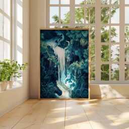 Fantasy Waterfall Poster, Mystical Dragon Art Print, Dreamlike Landscape, Ethereal Decor, Magical Forest - thumbnail 3
