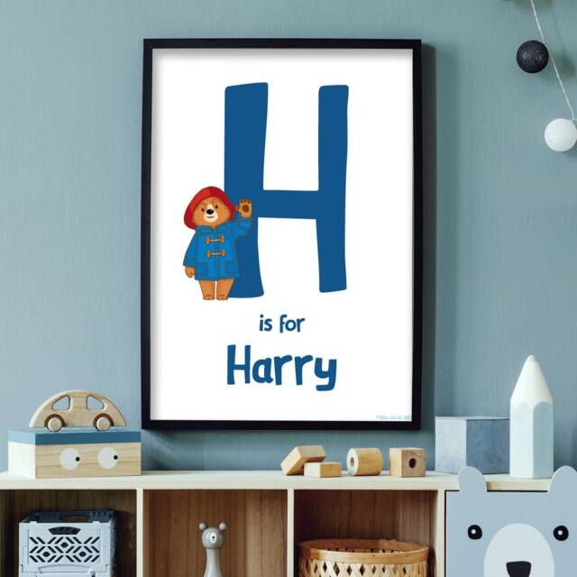 Paddington Bear Tv Print - Blue Letter & Personalised Name Wall Art - image 1