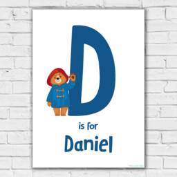 Paddington Bear Tv Print - Blue Letter & Personalised Name Wall Art - thumbnail 2
