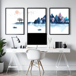 Japandi Wall Art Decor Framed 3 Piece Set Artwork For A Zen Living Room, Teal Large Relaxing Asian Designer Japan Poster Prints - thumbnail 1
