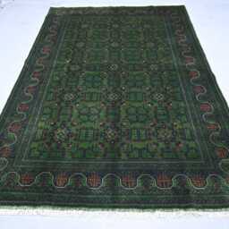 7x10 Dark Green Afghan Rug, Hand Knotted Wool Veg Dyes Geometric Turkmen Tribal Bukhara Oriental Living Room Bedroom Rug - thumbnail 2