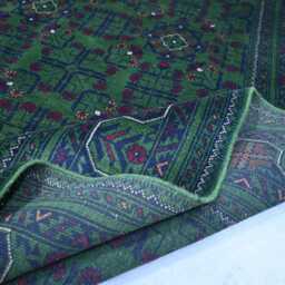 7x10 Dark Green Afghan Rug, Hand Knotted Wool Veg Dyes Geometric Turkmen Tribal Bukhara Oriental Living Room Bedroom Rug - thumbnail 4