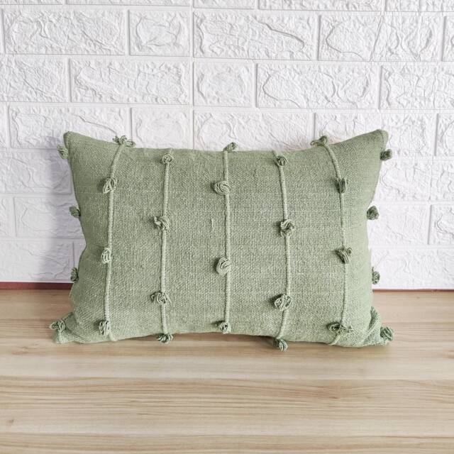 Sage Green Hand Loom Woven Chunky Loops Natural Cotton Dyed Pillow Cover Boho Textured Cushion - image 1