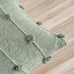 Sage Green Hand Loom Woven Chunky Loops Natural Cotton Dyed Pillow Cover Boho Textured Cushion - thumbnail 2