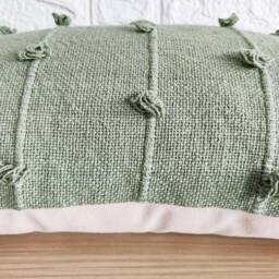 Sage Green Hand Loom Woven Chunky Loops Natural Cotton Dyed Pillow Cover Boho Textured Cushion - thumbnail 3