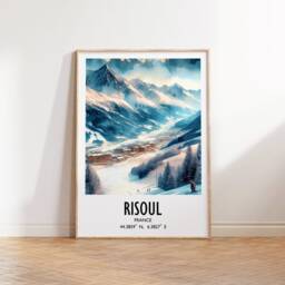 Risoul Ski Poster Print - Watercolour Art Decor - Travel Wall Artwork Skiing Gifts French Alps Mountain Resort Gift Snowboard - thumbnail 2