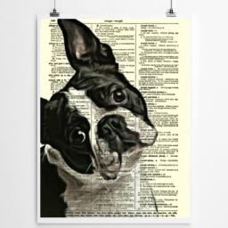 125+ Year Old Antique Dictionary Page Upcycled With A Boston Terrier Portrait, Dog Lover Artwork, Pet Loss Gift, Wall Decor, Rescue Art - thumbnail 1