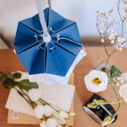 Origami Wall Lighting Fixture - Wooden Bracket With Small Paper Pendant Light - thumbnail 3