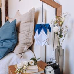 Origami Wall Lighting Fixture - Wooden Bracket With Small Paper Pendant Light - thumbnail 2
