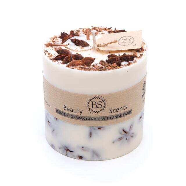Handmade Cinnamon Scented Natural Candle With Star Anise, D 9 H 8.5 cm - image 1