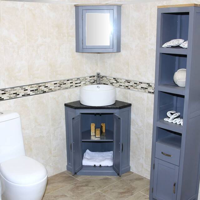 Grey Painted Bathroom Vanity Unit Corner Wash Stand Black Quartz & Ceramic Basin 501Bgbqcbc - image 1