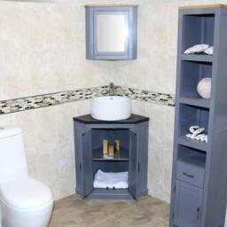 Grey Painted Bathroom Vanity Unit Corner Wash Stand Black Quartz & Ceramic Basin 501Bgbqcbc - thumbnail 1