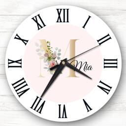 Floral Alphabet Name Initial Letter M Personalised Gift Clock - thumbnail 1