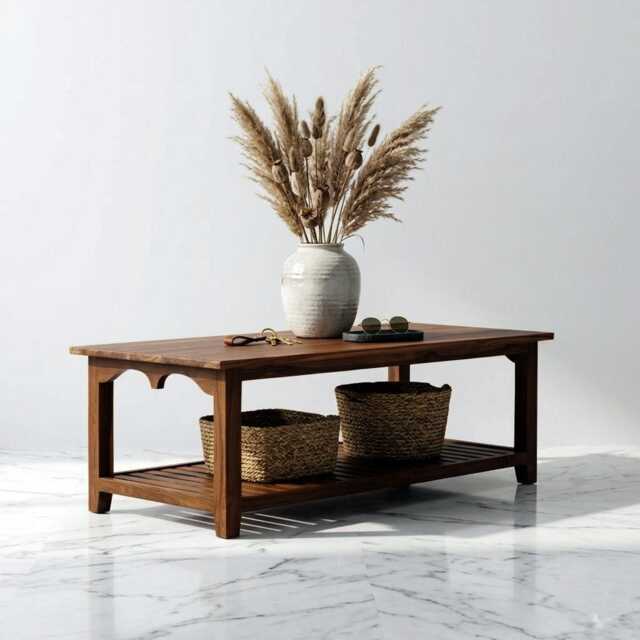 Rustic Sofa Center Table With Arch Design, Reclaimed Teak Wood Coffee - image 1