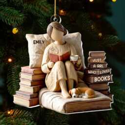Personalized Book Lover Ornament, Just A Girl Who Loves Books Acrylic Gift, Custom Reading Themed Christmas Booknook Decor