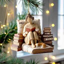 Personalized Book Lover Ornament, Just A Girl Who Loves Books Acrylic Gift, Custom Reading Themed Christmas Booknook Decor - thumbnail 3