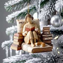 Personalized Book Lover Ornament, Just A Girl Who Loves Books Acrylic Gift, Custom Reading Themed Christmas Booknook Decor - thumbnail 4