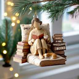 Personalized Book Lover Ornament, Just A Girl Who Loves Books Acrylic Gift, Custom Reading Themed Christmas Booknook Decor - thumbnail 2