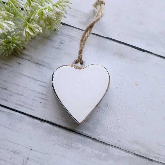 Small White Chunky Wooden Hanging Heart Decoration - Thehomeandheartsshop Rustic Wall Decor Shabby Wedding Gift Christmas - image 1