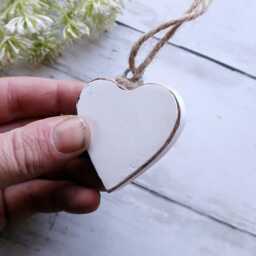 Small White Chunky Wooden Hanging Heart Decoration - Thehomeandheartsshop Rustic Wall Decor Shabby Wedding Gift Christmas - thumbnail 2