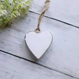 Small White Chunky Wooden Hanging Heart Decoration - Thehomeandheartsshop Rustic Wall Decor Shabby Wedding Gift Christmas - thumbnail 1