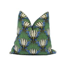 William Morris - Tulip & Bird Goblin Green & Raven Bold Arts Crafts Velvet Cushion Cover Handmade Throw Pillow Designer Home - thumbnail 1