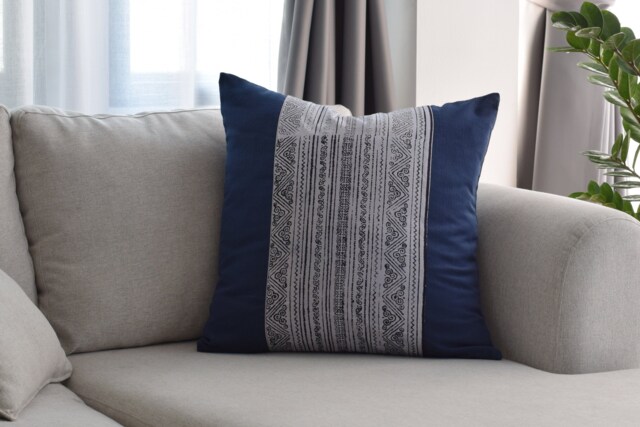 "Indigo Batik Throw Pillow Cover - Hmong Hill Tribe Cotton, 20""x20" - image 1