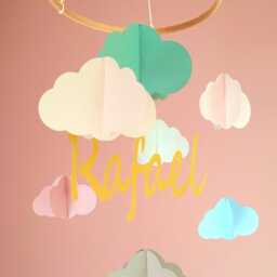 Personalized Baby Mobile - 3D Clouds With Name Handmade From Recycled Paper - thumbnail 3