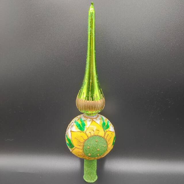 Hand Blown Glass Christmas Tree Topper Green Sparkling Ornament, Made in Poland - image 1