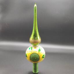 Hand Blown Glass Christmas Tree Topper Green Sparkling Ornament, Made in Poland - thumbnail 2