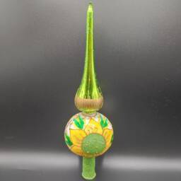 Hand Blown Glass Christmas Tree Topper Green Sparkling Ornament, Made in Poland - thumbnail 1