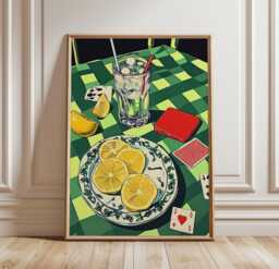Mediterranean Still Life Poster, Lemon Table Scene Wall Art - thumbnail 1