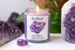Amethyst Crystal Candle Lavender Citrus Scent - Vegan Soy Wax - thumbnail 1