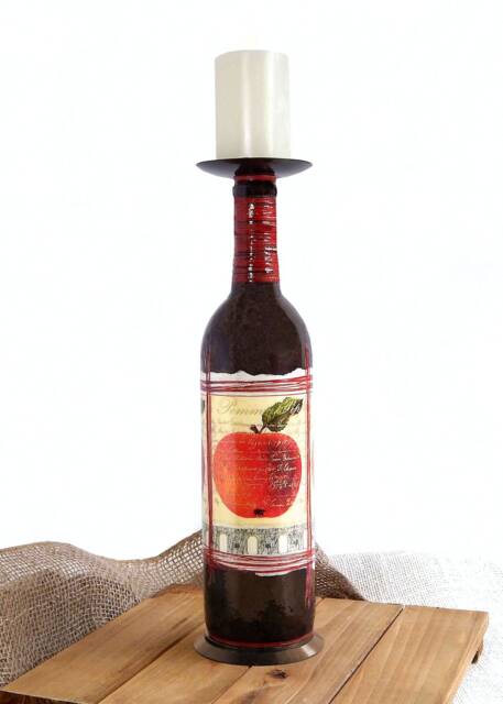 Apple Wine Bottle Pillar Candle Holder, Decorative Paper - image 1