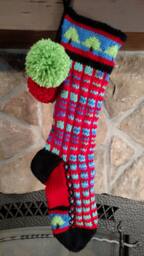 Hand Knit Christmas Stocking Red Blue Green Windowpane Check Fir Tree Detail By Santa's Works - thumbnail 1