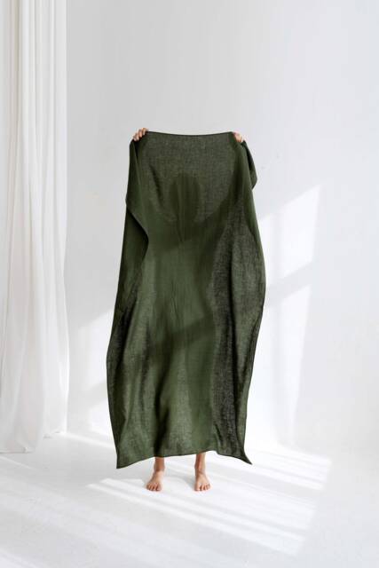 Pure Linen Beach Towel, Green Sarong, Picnic Blanket - image 1