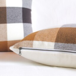 Brown & Camel Plaid Merino Wool Pillow Cover, Buffalo Check Cover - Made To Order - thumbnail 3