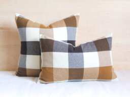 Brown & Camel Plaid Merino Wool Pillow Cover, Buffalo Check Cover - Made To Order