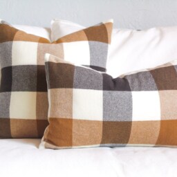 Brown & Camel Plaid Merino Wool Pillow Cover, Buffalo Check Cover - Made To Order - thumbnail 2