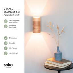Wood Wall Sconce Set Rustic Modern Light Fixture Pair - thumbnail 2